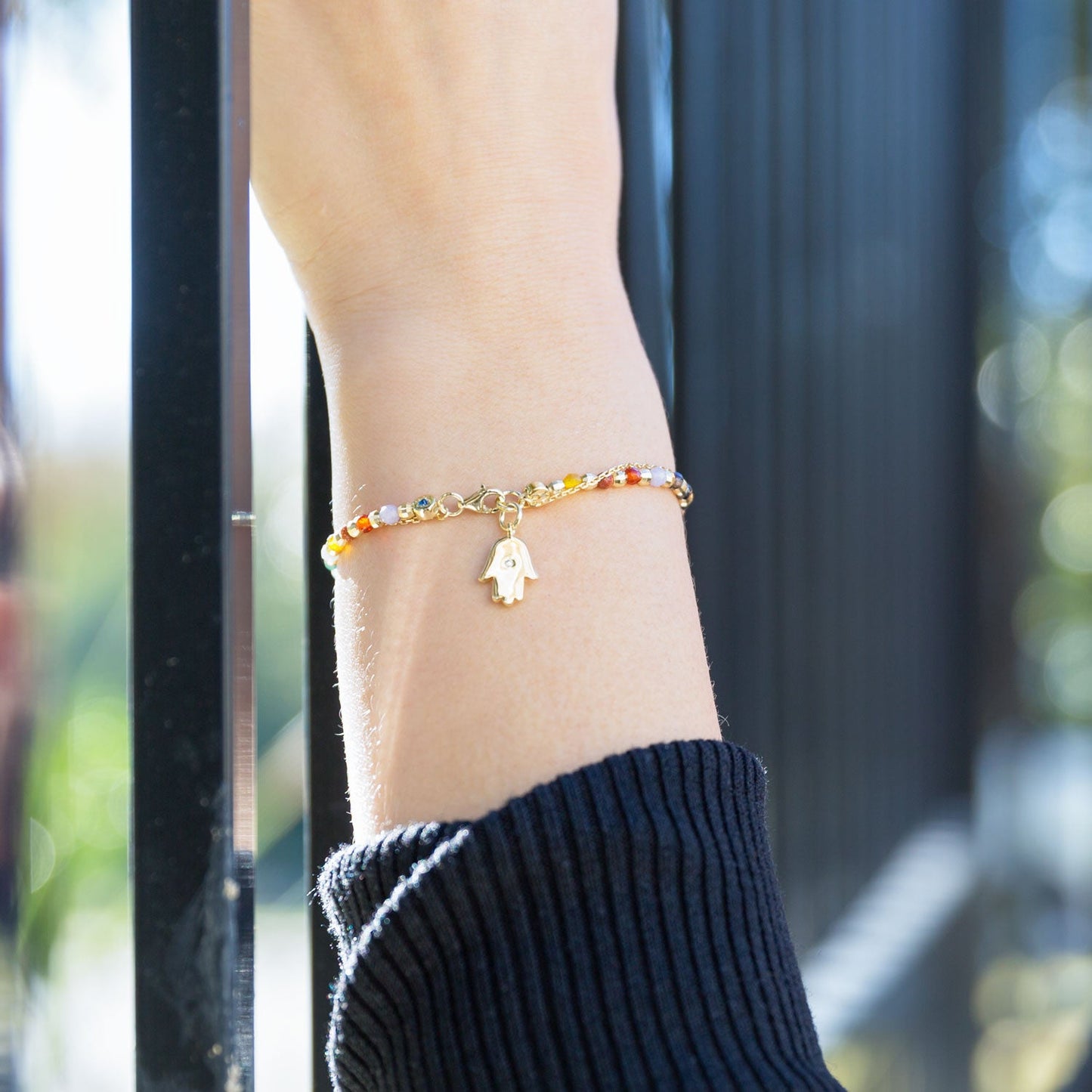 Crystal Hamsa Charm Bracelet in Vermeil Gold