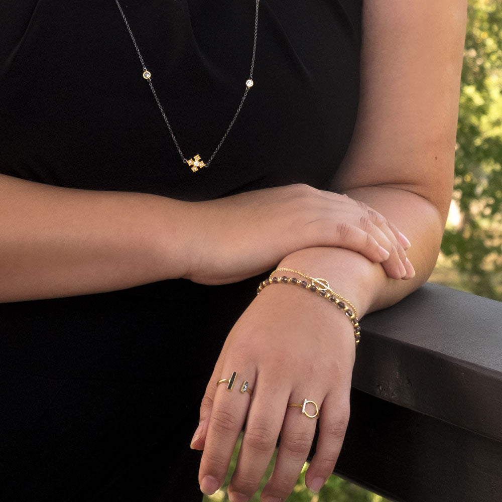 Black Diamond Open Bar Ring in Vermeil Gold