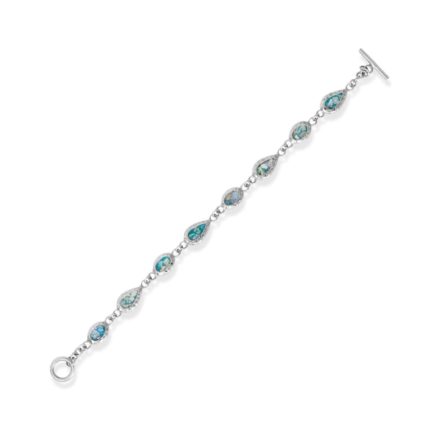 Roman Glass Toggle Silver Bracelet