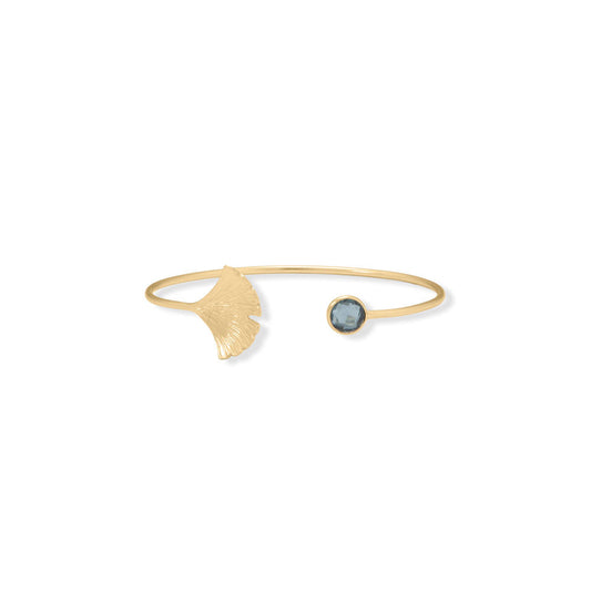 14 Karat Gold Plated London Blue Topaz Fan Design Cuff Bracelet