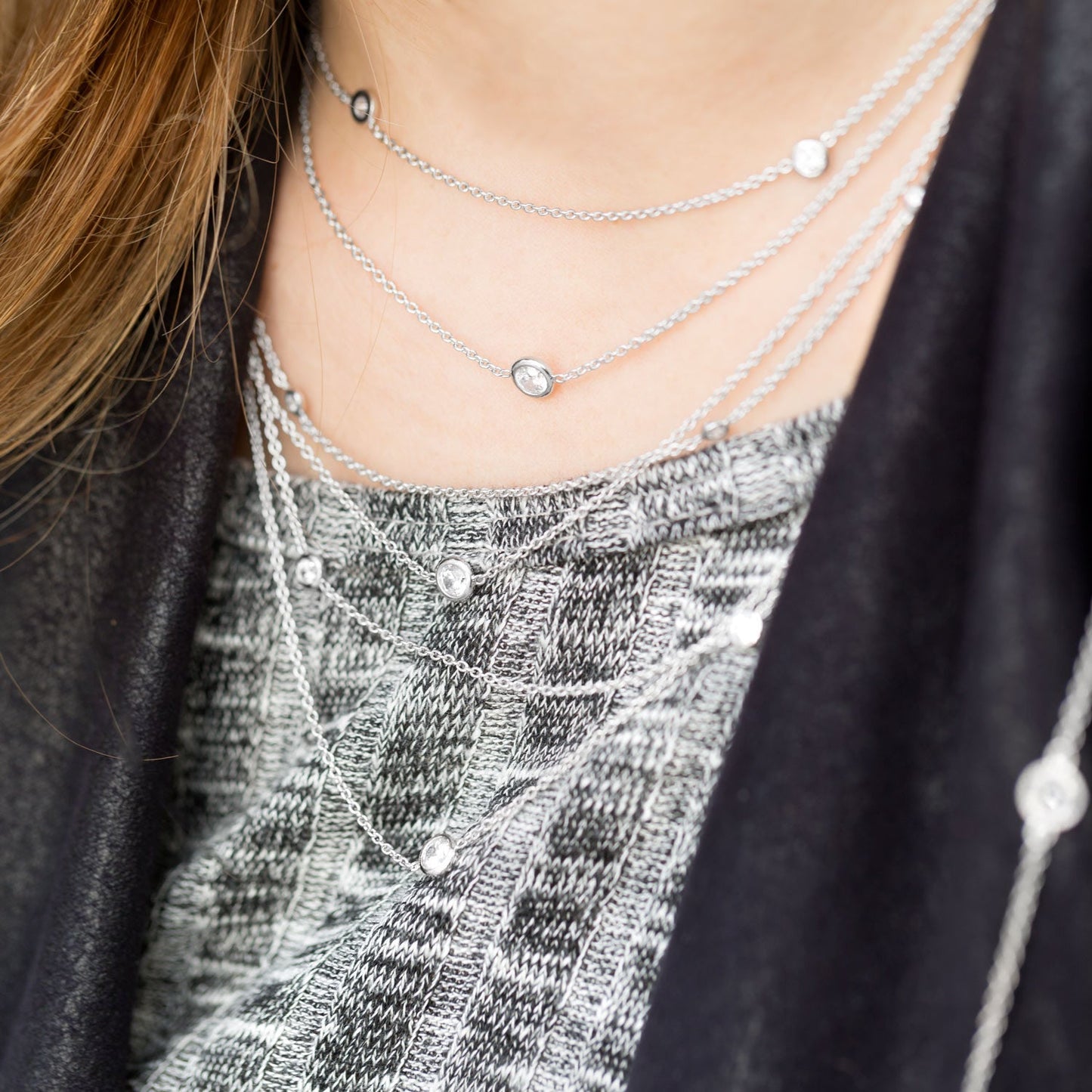 Multi-Layered Graduated CZs Silver Necklace