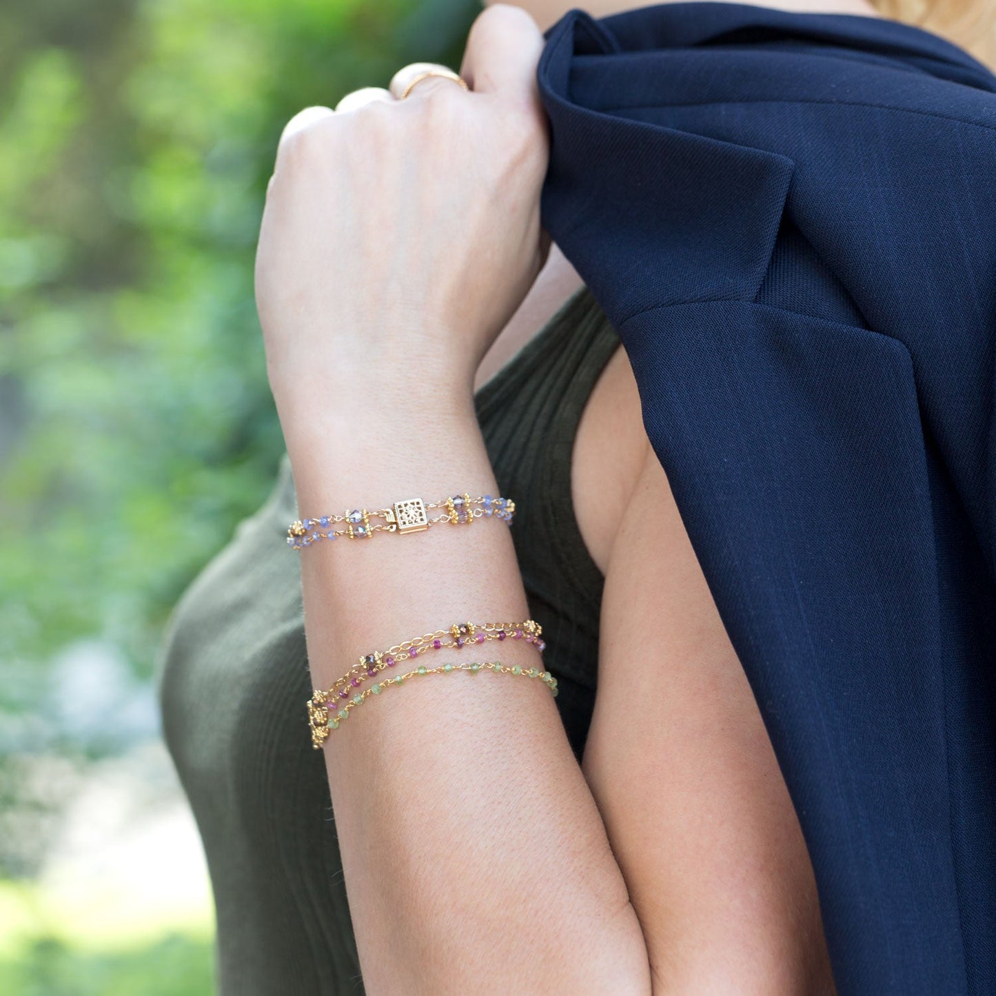 Oval Citrine Tanzanite Charm Bracelet