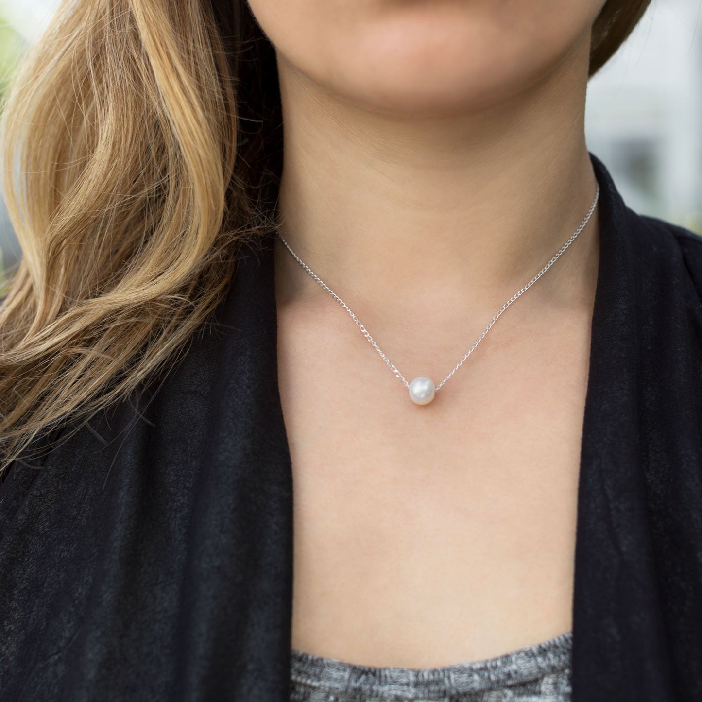 Floating Pearl Silver Necklace - June Birthstone