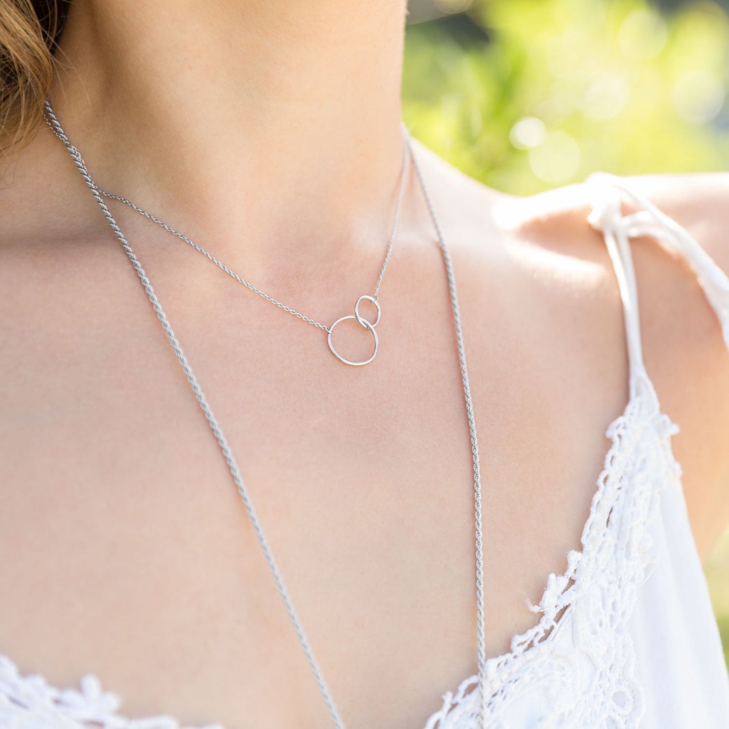 Two Circle Link Silver Necklace