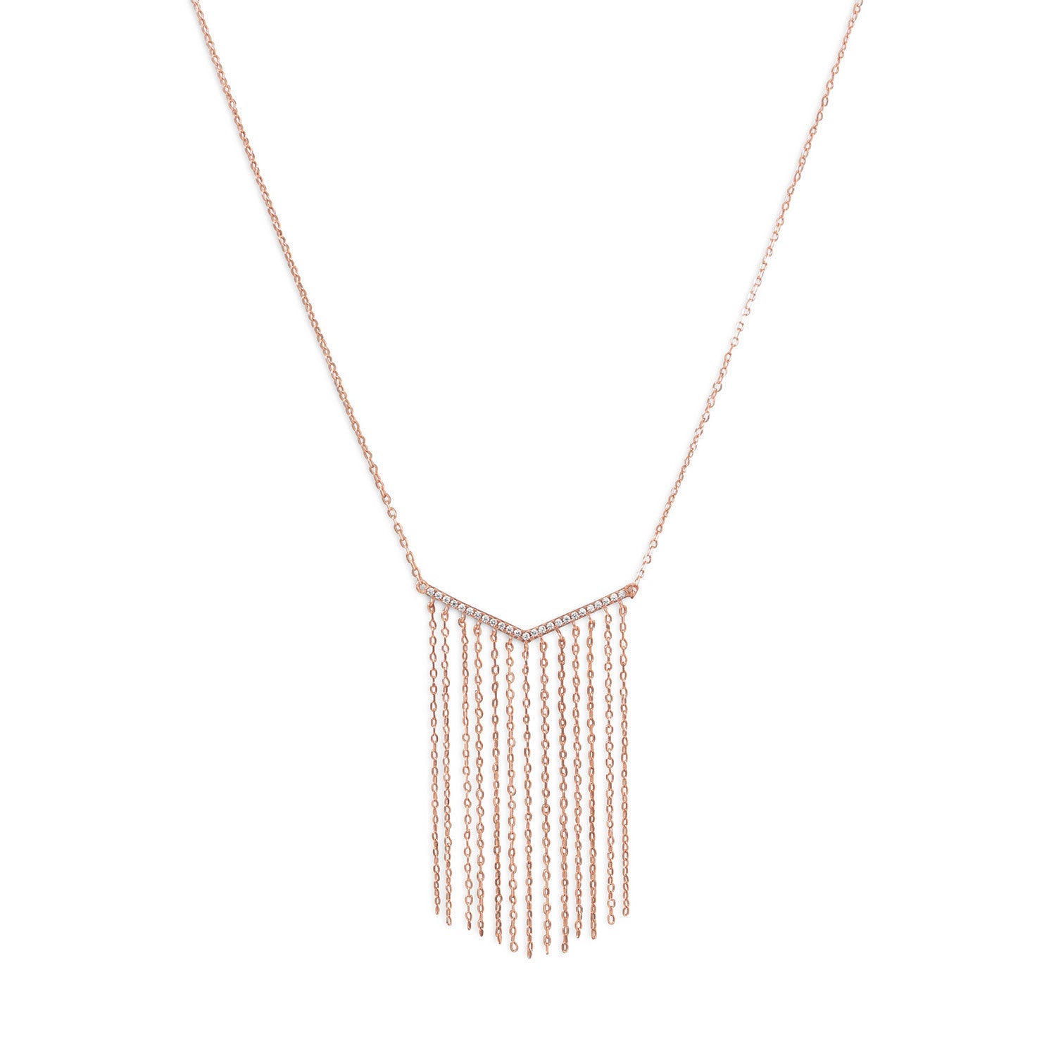 14 Karat Rose Gold Plated "V" Tassel Drop Necklace