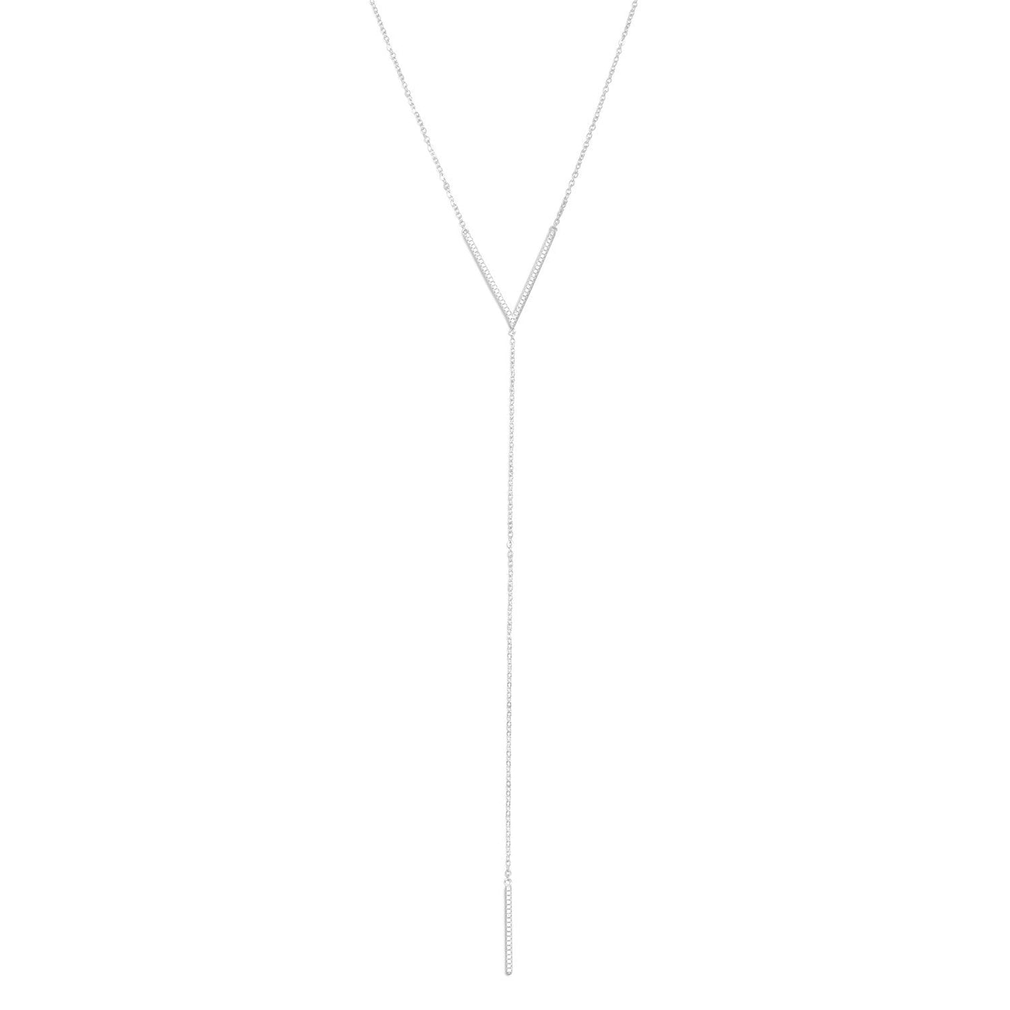 Rhodium Plated Signity CZ "V" Drop Necklace