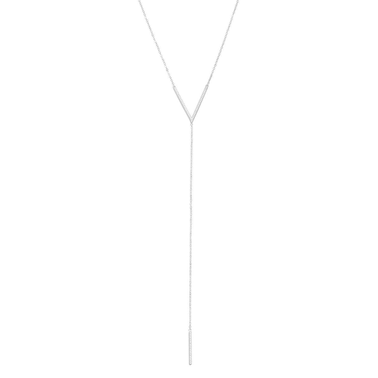 Rhodium Plated Signity CZ "V" Drop Necklace