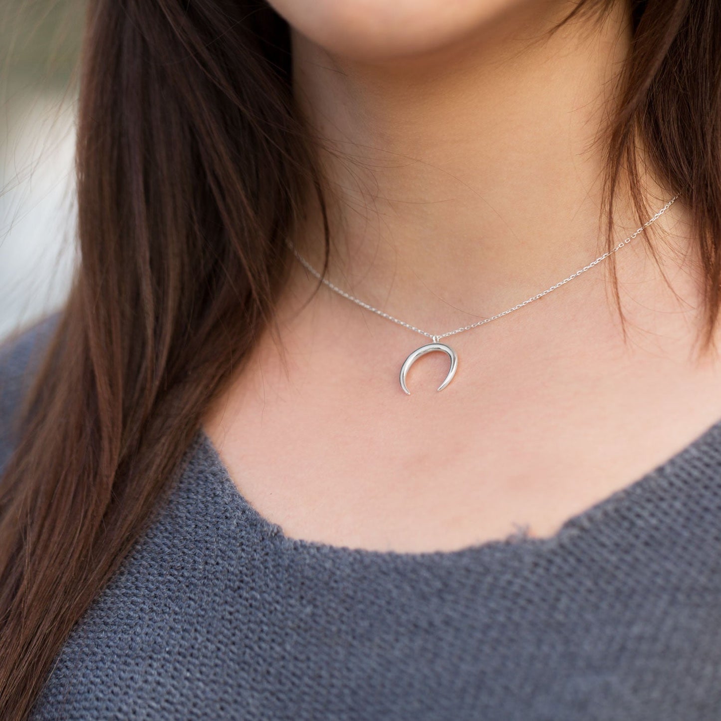 Moon Crescent  Silver Necklace