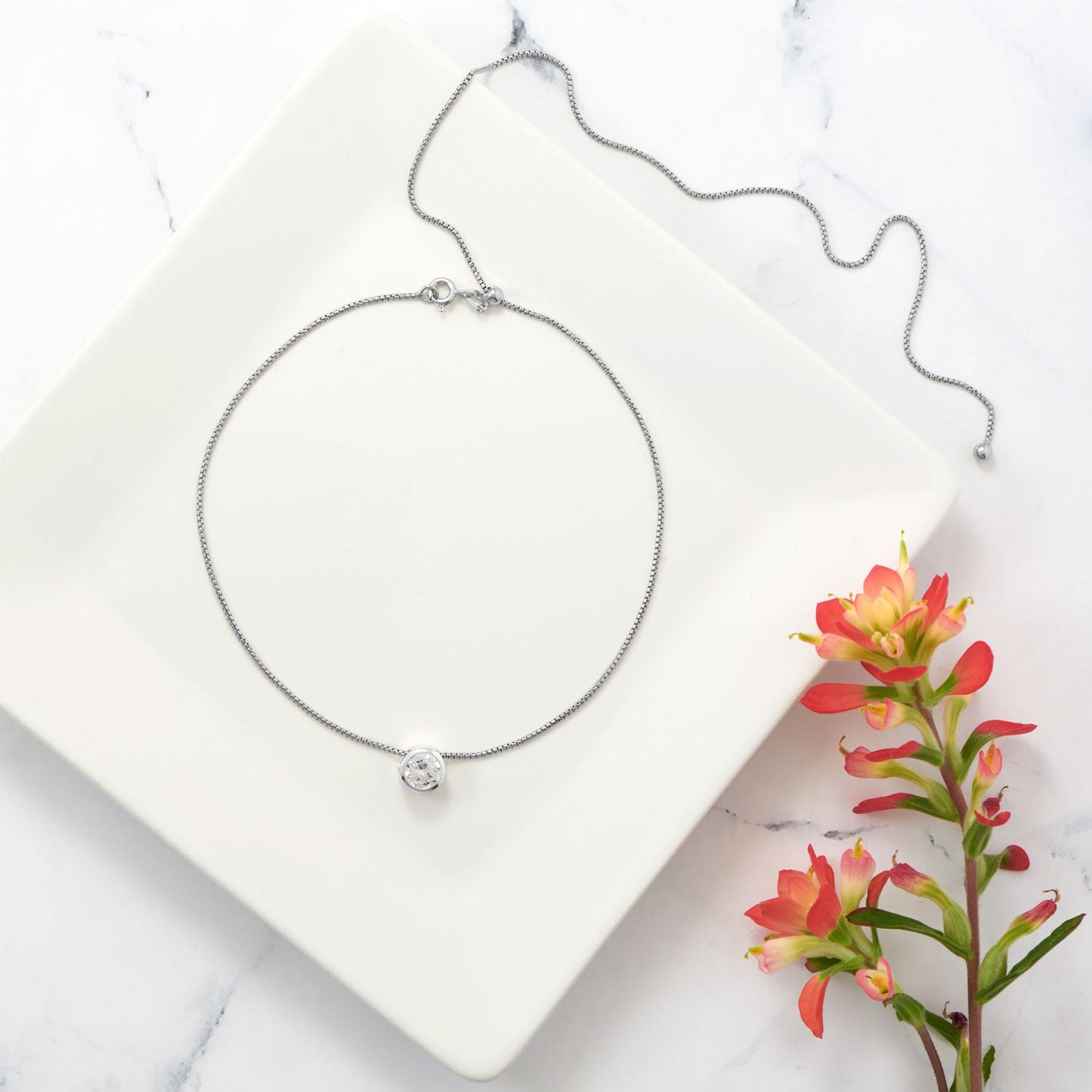 Adjustable Box Chain Silver Necklace