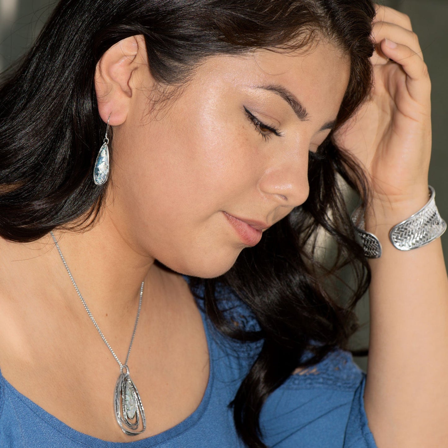 Concave Woven Bold Cuff Silver Bracelet