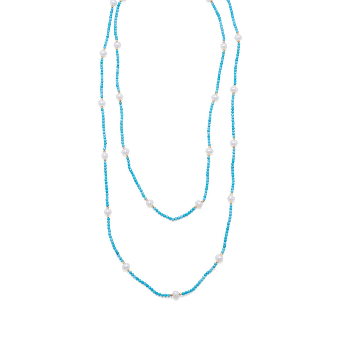 Turquoise Magnesite and  Pearl Bead Necklace