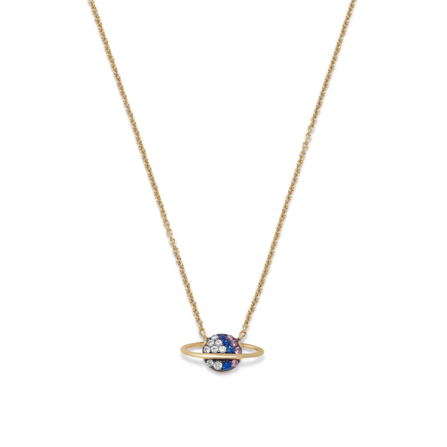 Saturn Planet CZ Necklace In Vermeil Gold