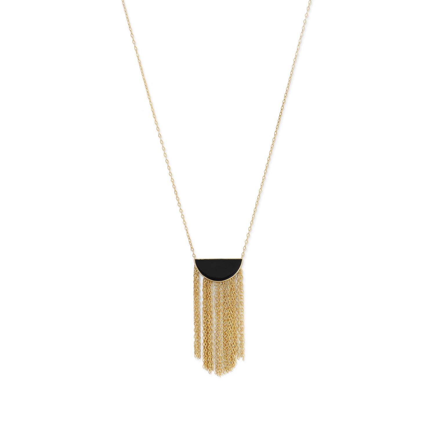 14 Karat Gold Plated Black Onyx and Fringe Necklace