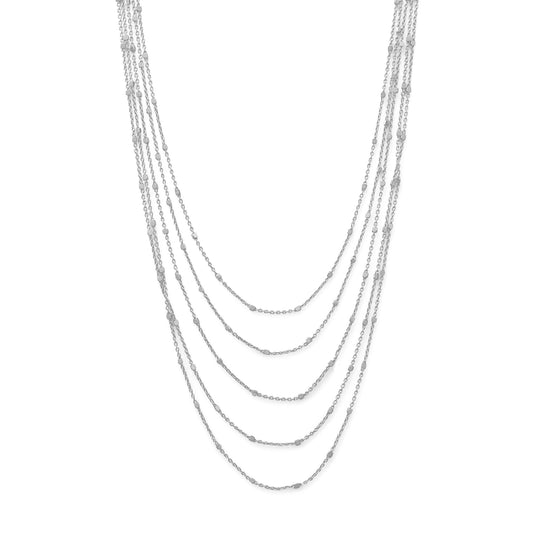 Rhodium Plated Five Strand Satellite Chain Necklace