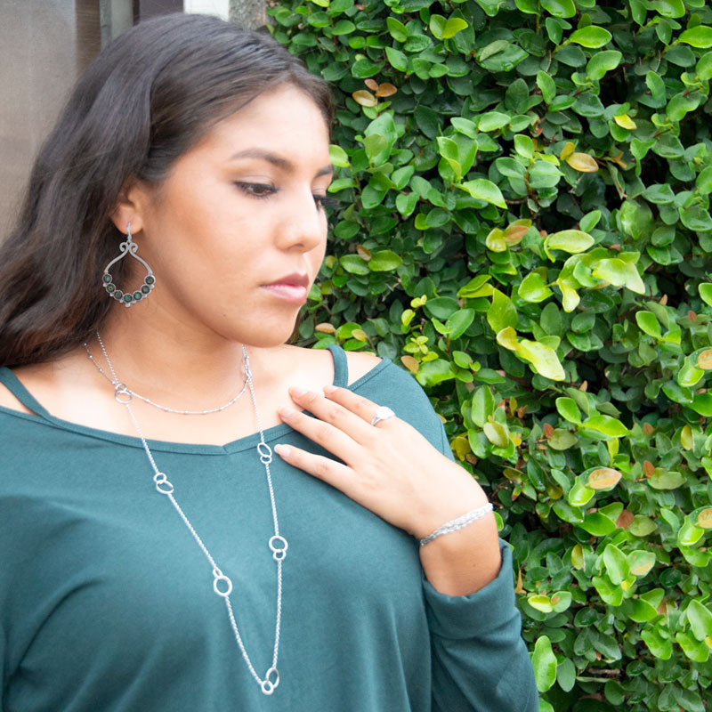 Paua Shell Ornate Drop Silver Earrings