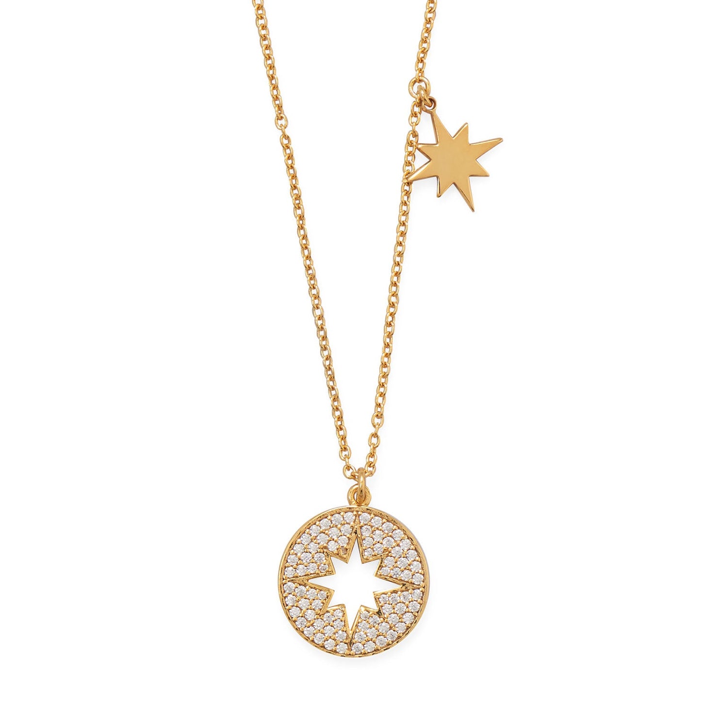 16" 14 Karat Gold Plated CZ Cut Out Starburst Necklace