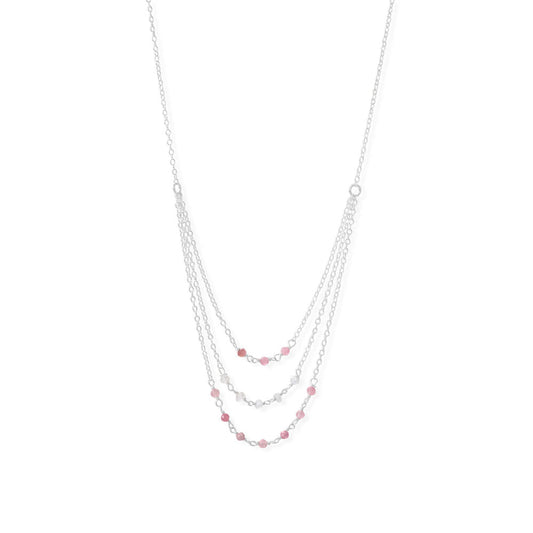 Pretty in Pink! 16" 3 Row Pink Tourmaline and Rainbow Moonstone Necklace