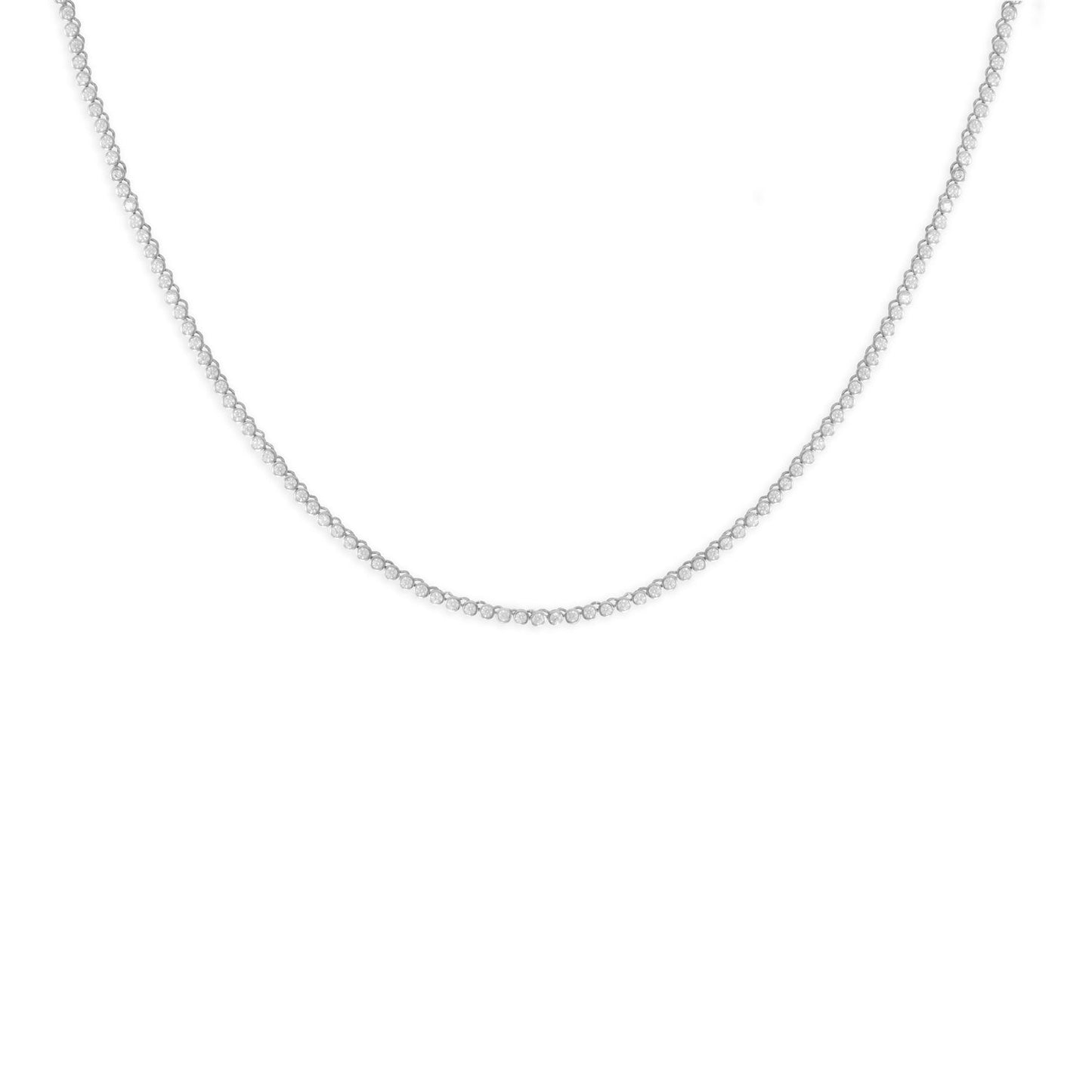 Rhodium Plated 2mm Round CZ Tennis Necklace