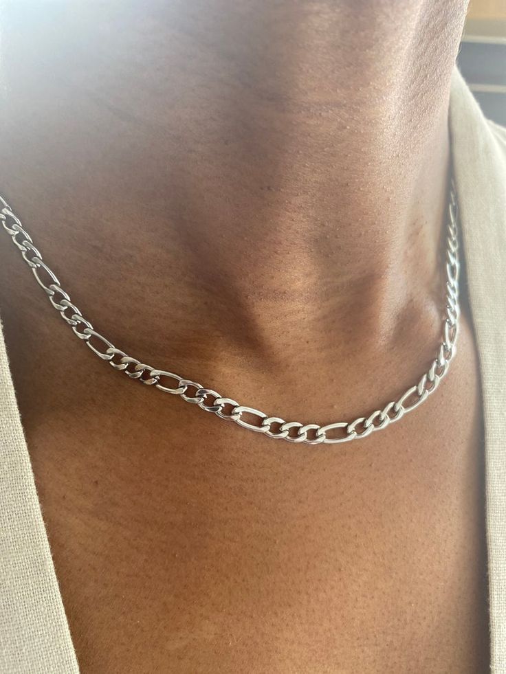 Unisex Silver Figaro Chain Necklace