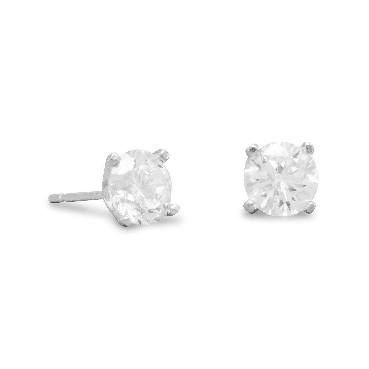 Rhodium Plated 6mm CZ Stud Earrings