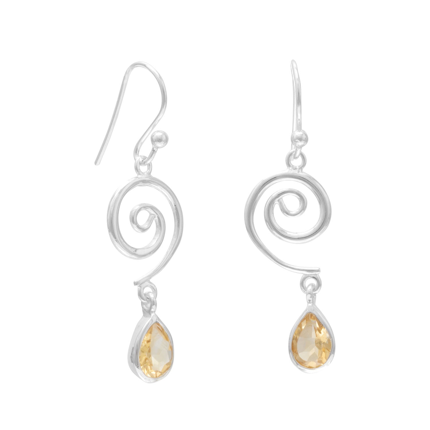 Swirl Design and Citrine Drop French Wire Earrrings