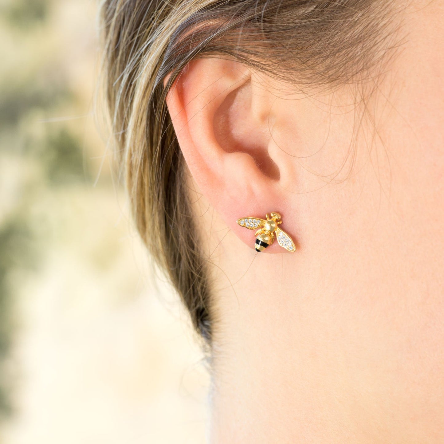 Bee CZ Earrings In Vermeil Gold