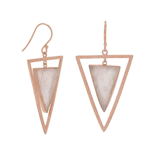 14 Karat Rose Gold Plated Rose Quartz Triangle Earrings