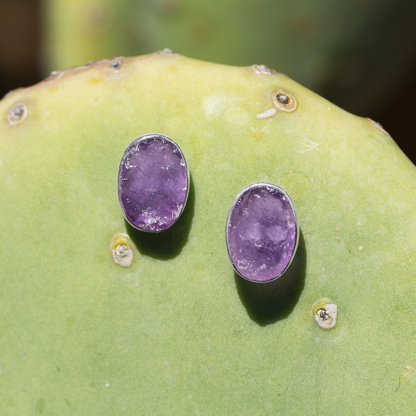 Oval Amethyst Stud Silver Earrings