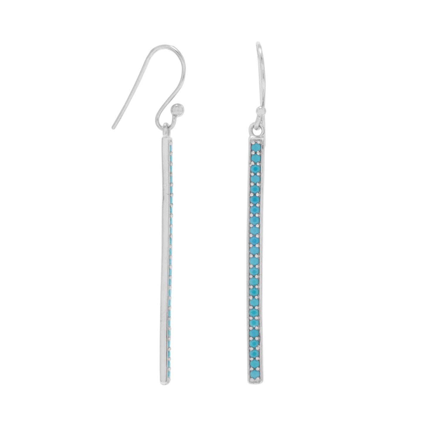 Rhodium Plated Nano Turquoise Bar Earrings