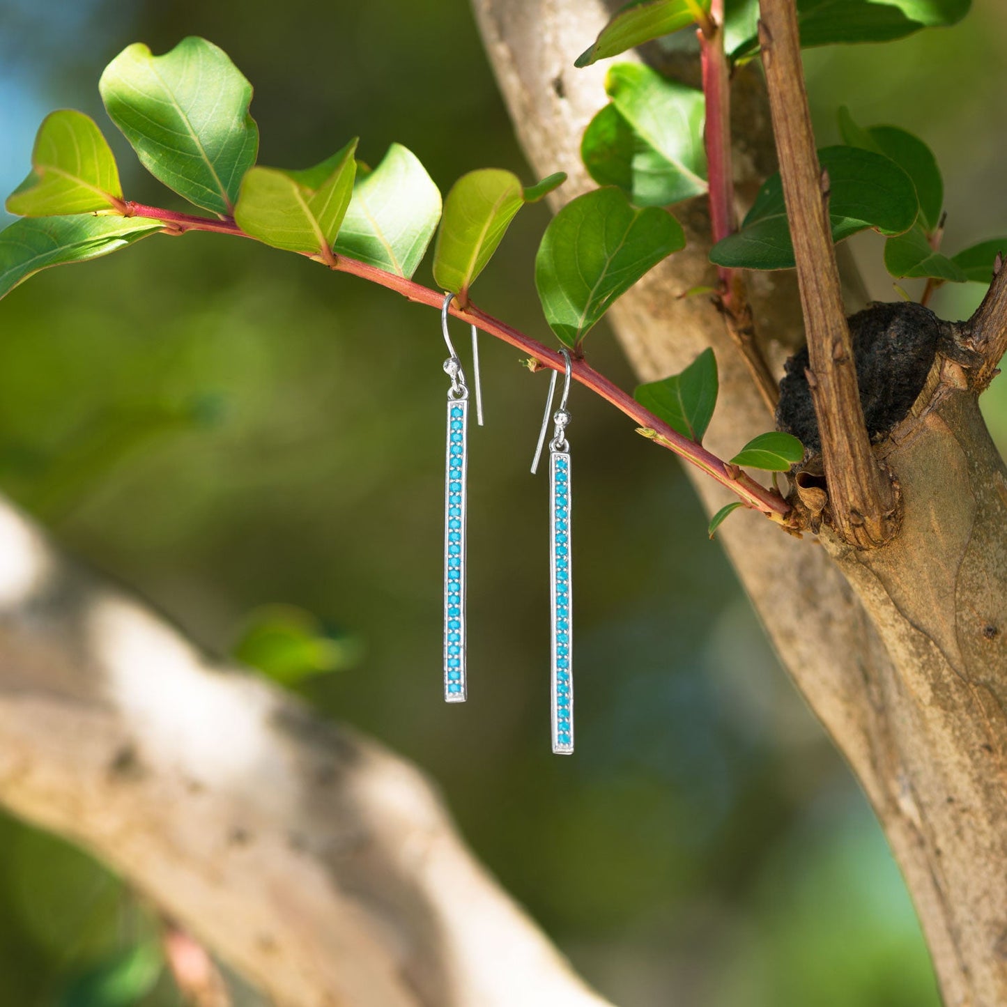 Nano Blue CZ Bar Silver Earrings