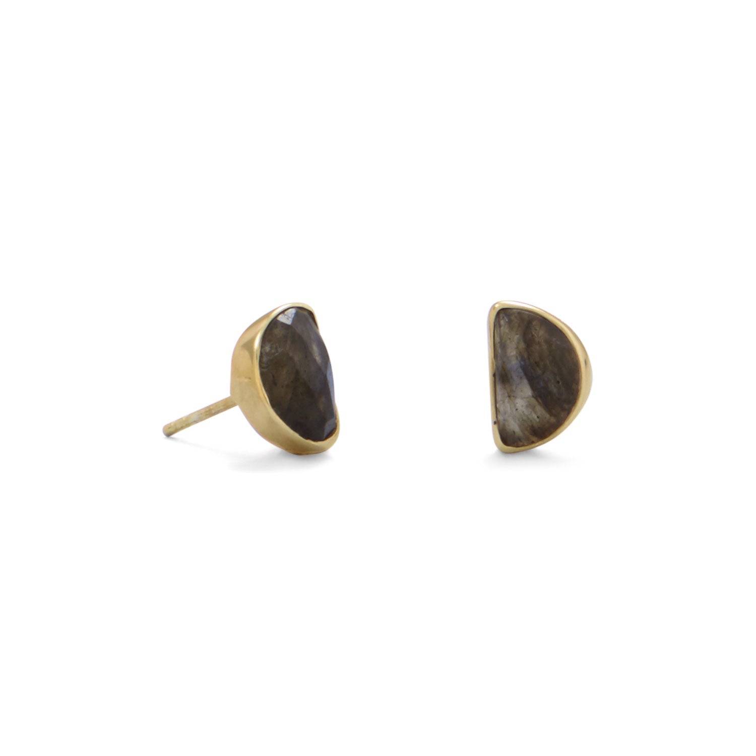 14 Karat Gold Plated Half Moon Labradorite Studs