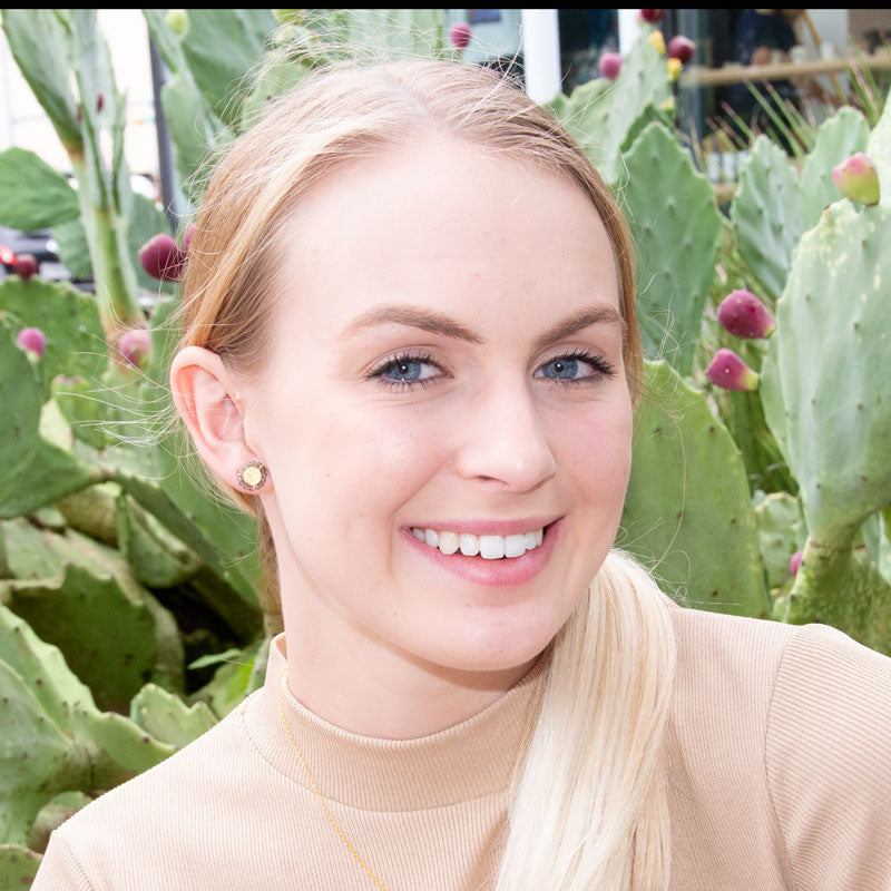 Lavender Glass Bead Stud Earrings In Vermeil Gold