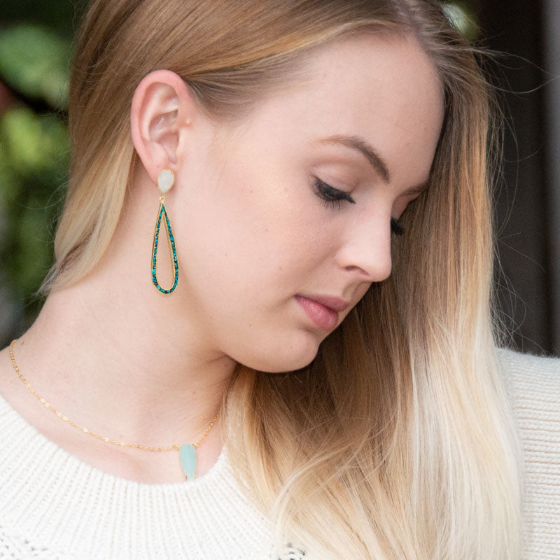 Moonstone & Turquoise Drop Earrings in Vermeil Gold