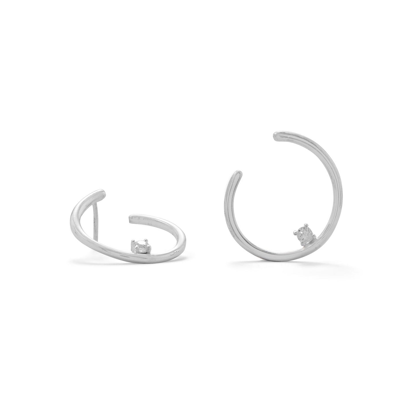 Polished Wrap CZ Post Silver Earring
