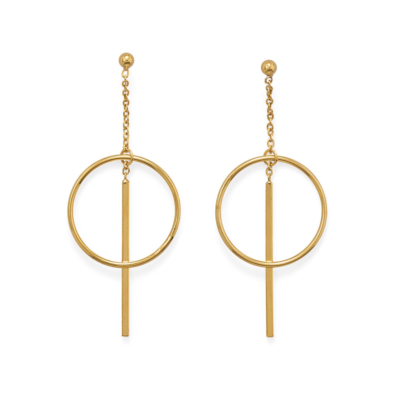 14 Karat Gold Plated Long Bar w/Circle Post Earrings