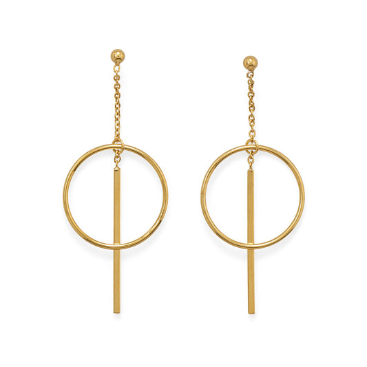 14 Karat Gold Plated Long Bar w/Circle Post Earrings