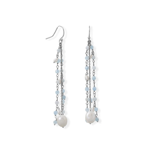 Aquamarine and Cultured Fresh Water Pearl French Wire Earring