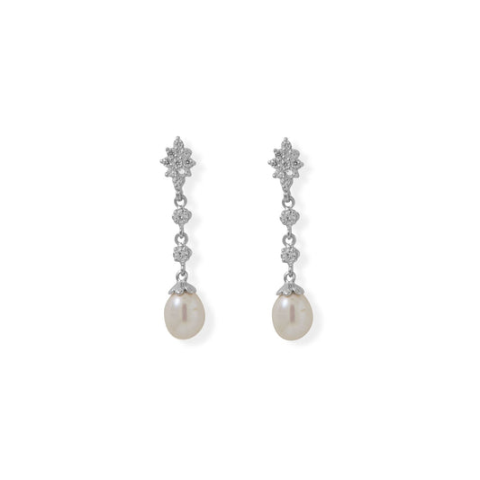 CZ and Cultured Freshwater Pearl Drop Earrings