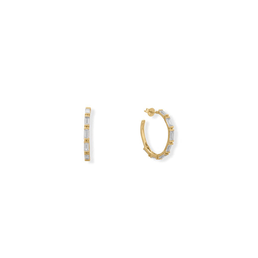 Bodacious Baguettes! White Baguette CZ 3/4 Hoop Earrings