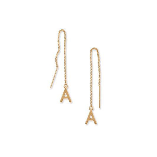 14 Karat Gold Plated "A" Initial Threader Earrings