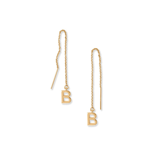 14 Karat Gold Plated "B" Initial Threader Earrings