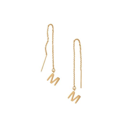 14 Karat Gold Plated "M" Initial Threader Earrings