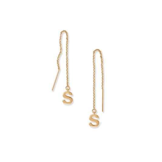 14 Karat Gold Plated "S" Initial Threader Earrings