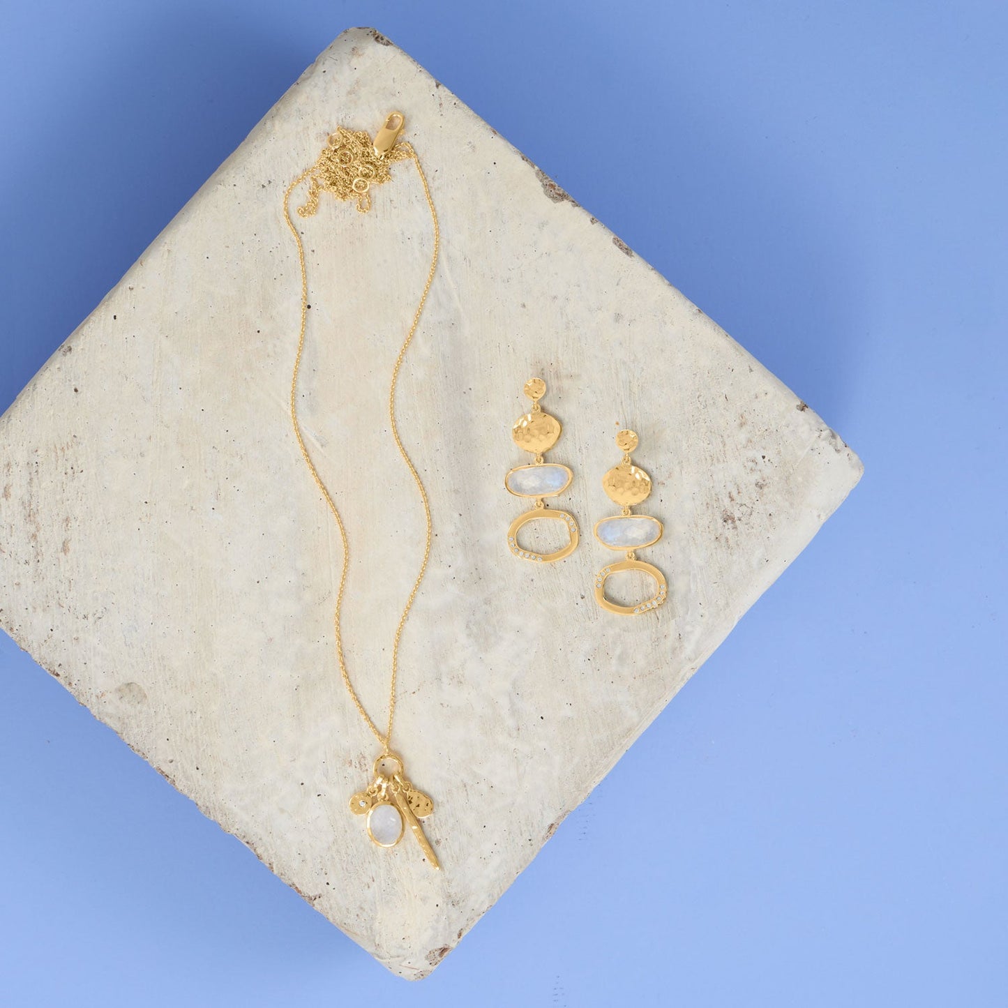 Moonstone Charm Drop Vermeil Gold Necklace