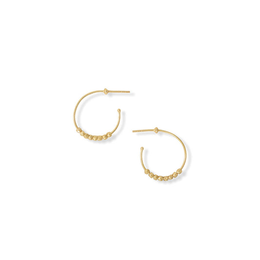 14 Karat Gold Plated Beaded 3/4 Hoop Earrings