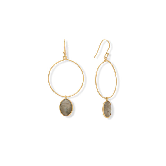 14 Karat Gold Plated Open Circle Labradorite Earrings