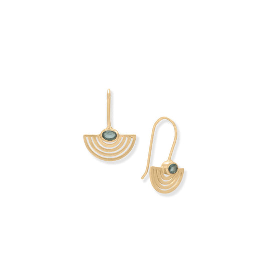 14 Karat Gold Plated London Blue Topaz Fan Design Earrings