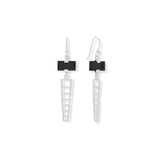 Geometric Black Onyx French Wire Earrings