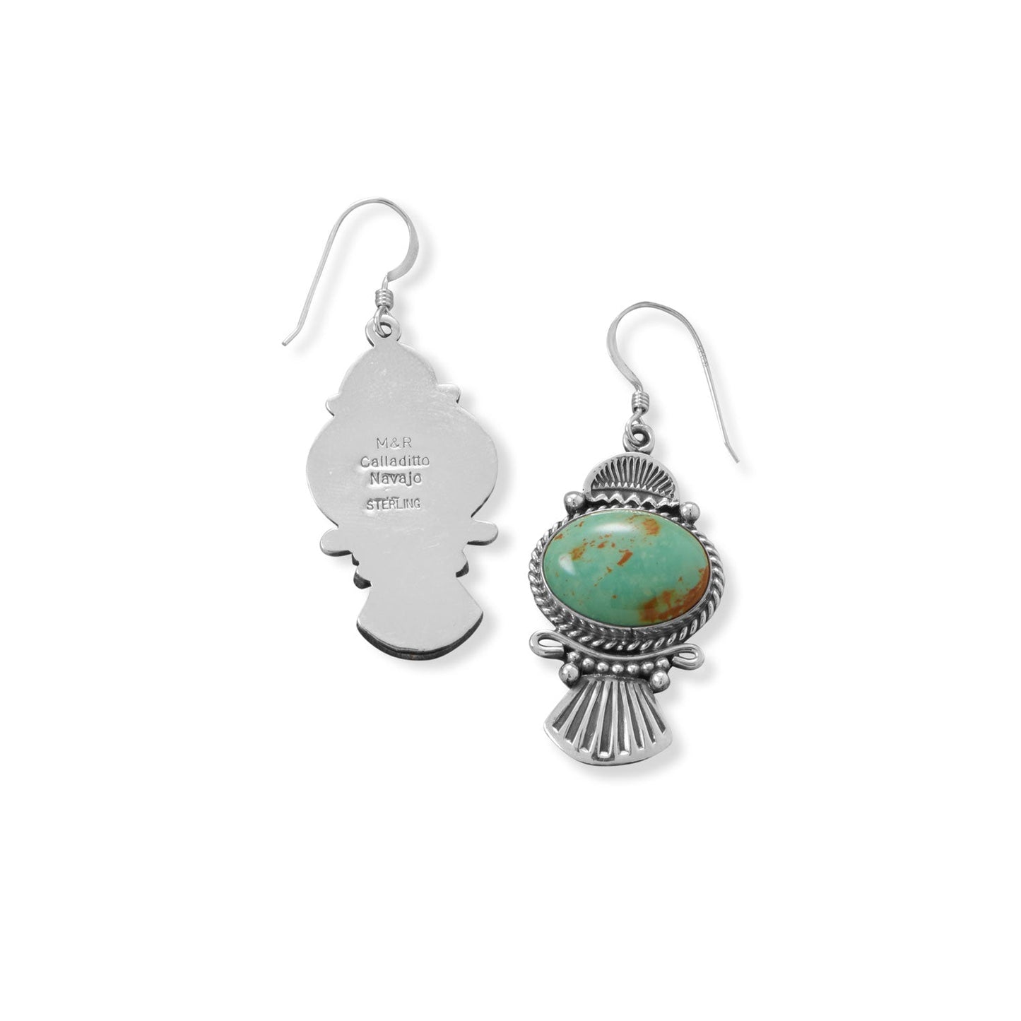 Native American Turquoise and Fan Design Silver Earrings