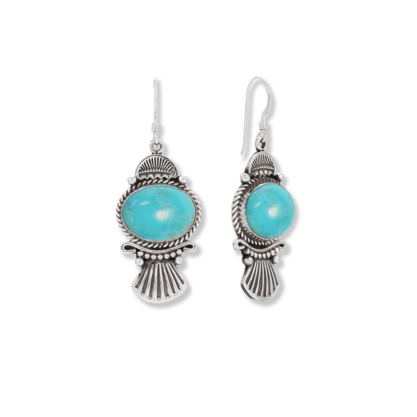 Native American Turquoise and Fan Design Silver Earrings